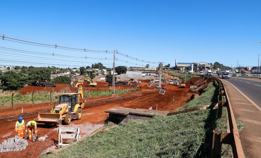 Andamento das obras no trevo Cataratas, em Cascavel