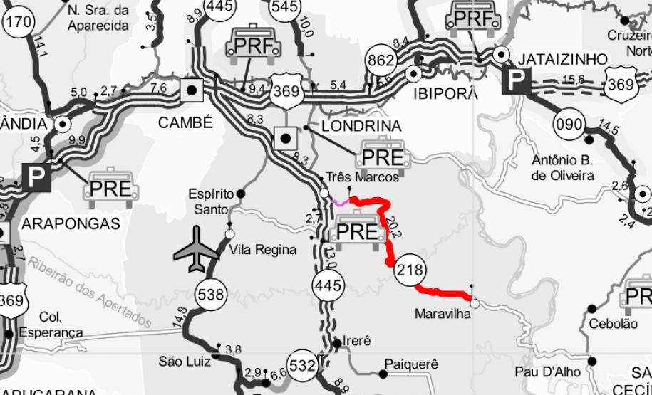 Mapa do trecho recebendo os serviços