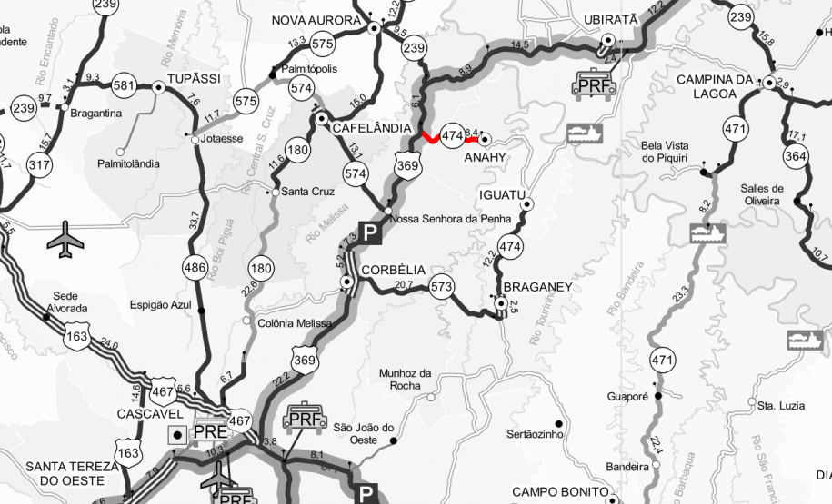 Trecho da PR-474 em Anahy, após serviços de conservação