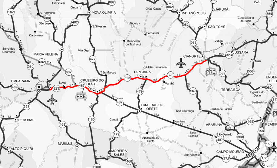 Mapa do trecho recebendo serviços