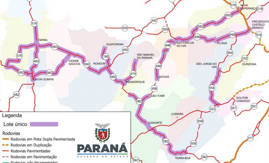 Mapa dos trechos atendidos