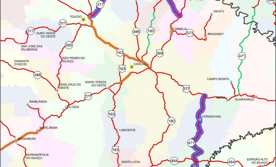 Mapa dos trechos atendidos