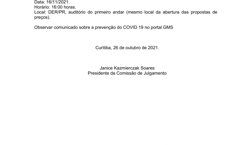 Aviso com resultado das propostas de preços