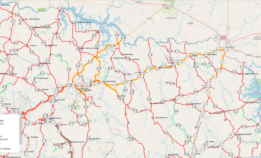 Mapa dos trechos da Econorte