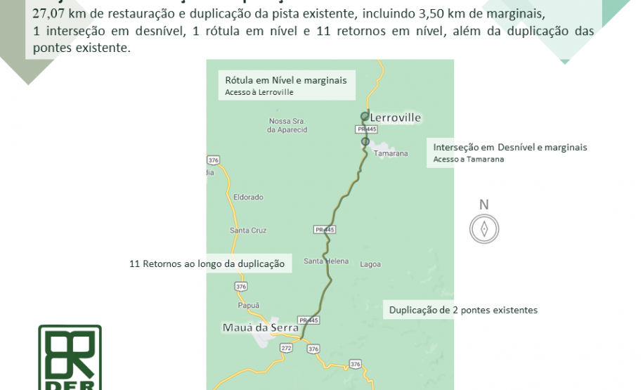 Croqui da duplicação da PR-445 entre Mauá da Serra e Lerroville