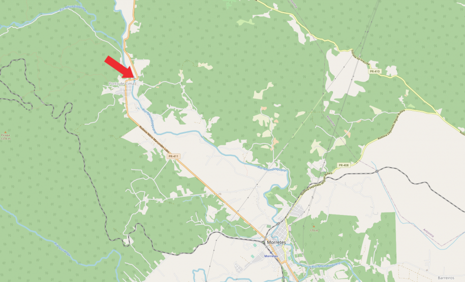 Mapa indicando a ponte sobre o Rio Nhundiaquara