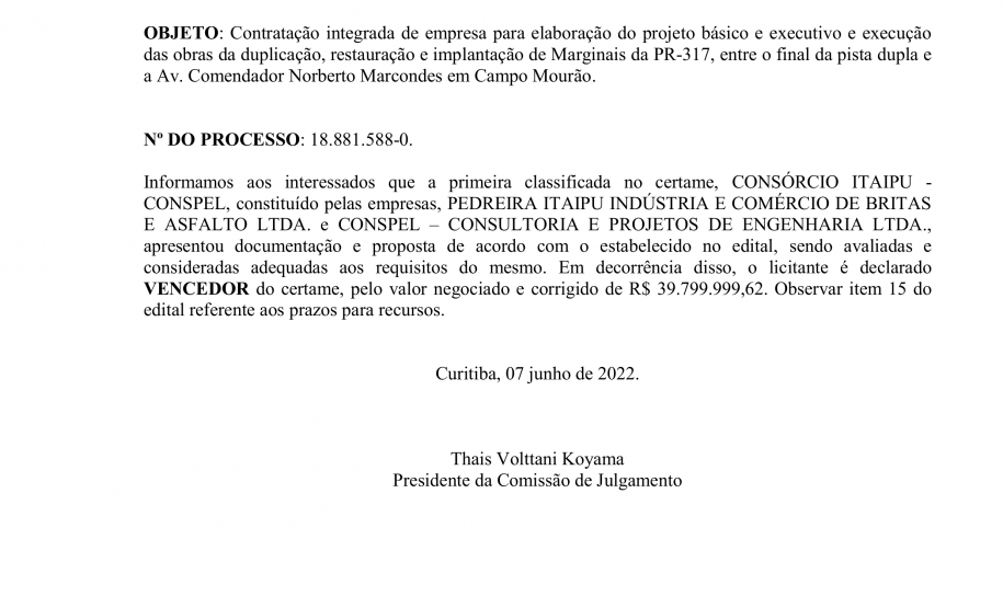 Declaração de vencedor