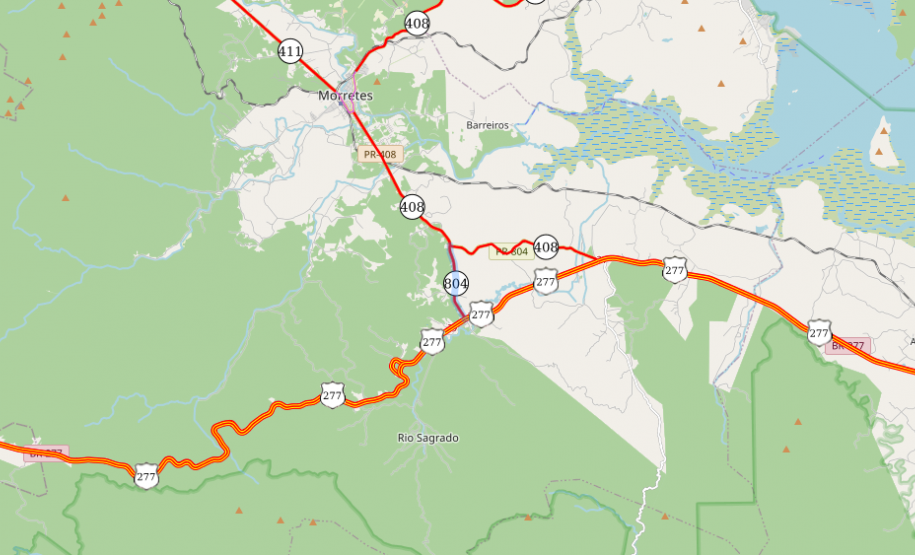 Mapa do trecho recebendo serviços