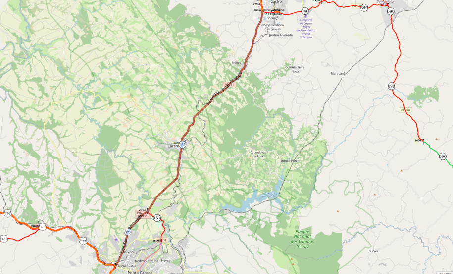 Mapa dos trechos atendidos