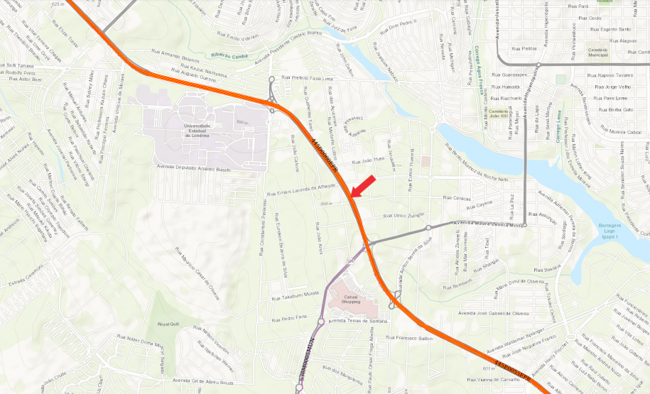 Mapa indicando a passarela PR-445