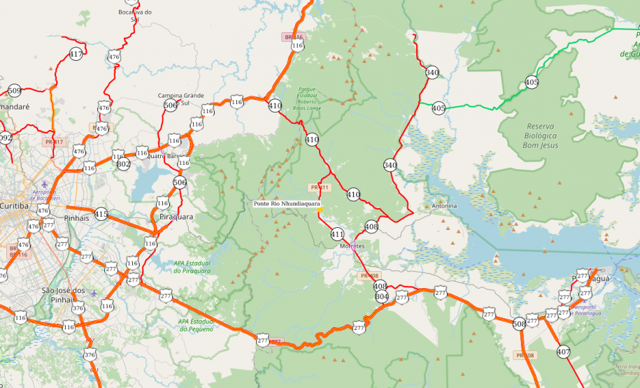 Mapa indicando a Ponte Rio Nhundiaquara em Morretes
