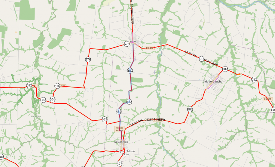 Mapa do trecho entre Tapira e Nova Olímpia