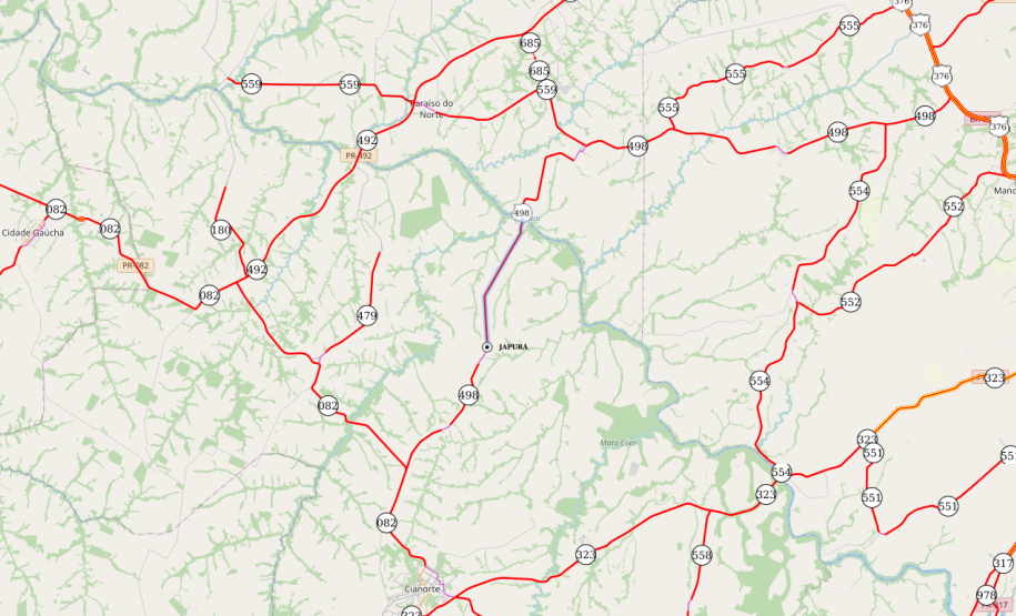 Mapa da PR-498 em Japurá
