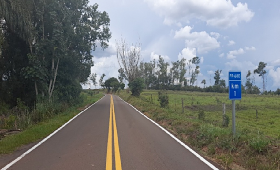 PR-680 entre Douradina e Maria Helena, com serviços de sinalização