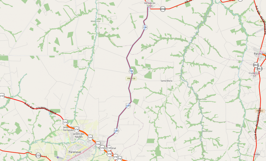 Mapa do trecho da PRC-158 atendido