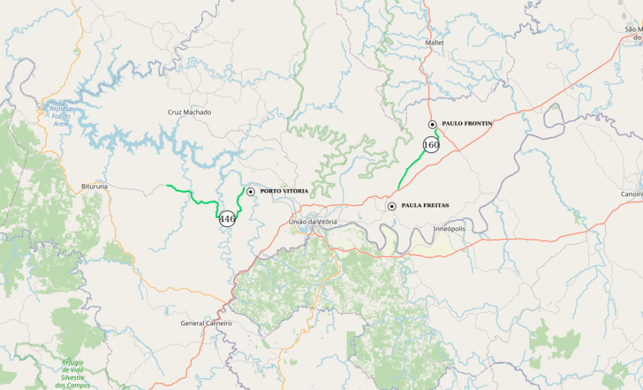 Mapa da PR-160 e PR-466
