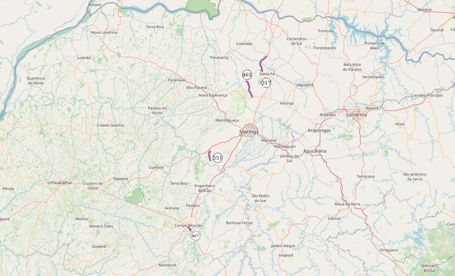 Mapa indicando todos os trechos