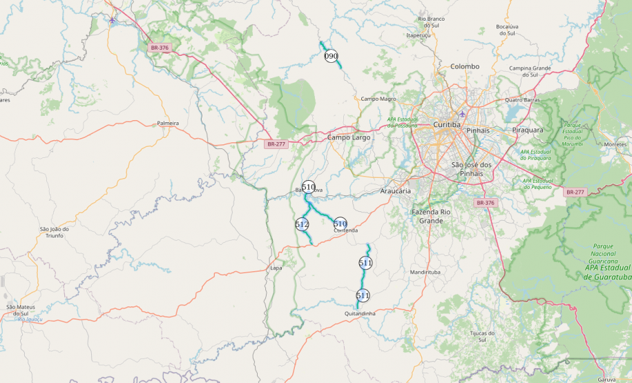 Mapa dos trechos atendidos pelo edital