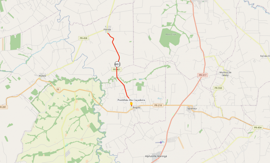 Mapa de trecho da PR-461 que vai receber as obras