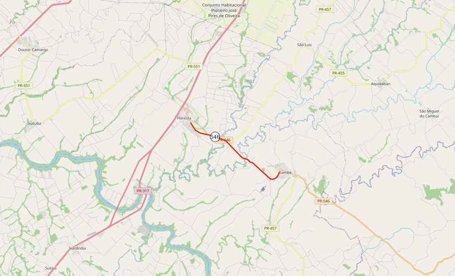 Mapa da PR-546 entre Floresta e Itambé