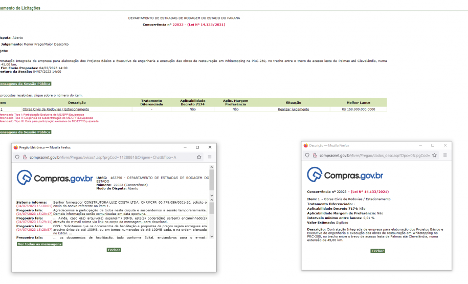 Tela do Compras.gov portal de compras eletrônicas do governo federal