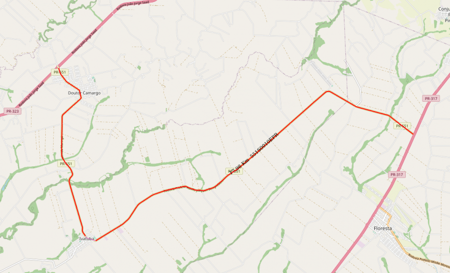 Mapa do trecho atendido da PR-551
