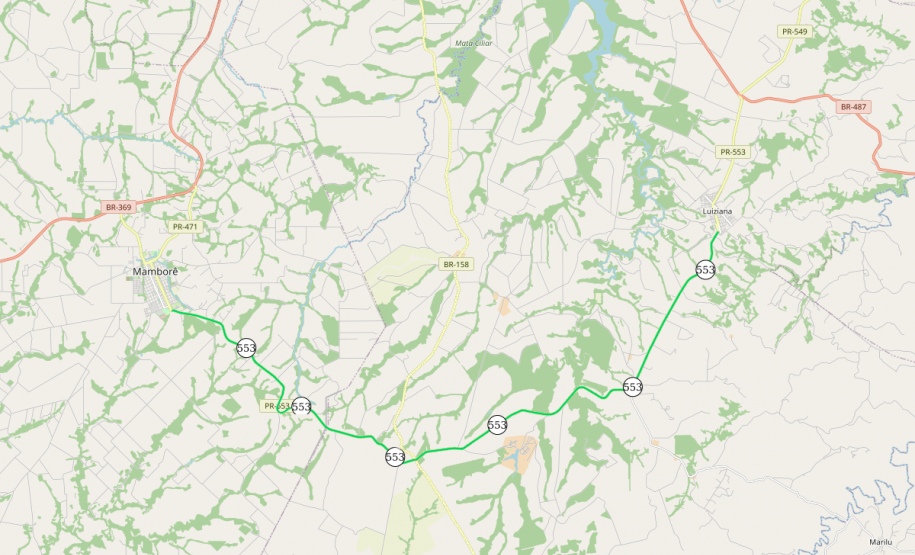Mapa do trecho da PR-553 contemplado