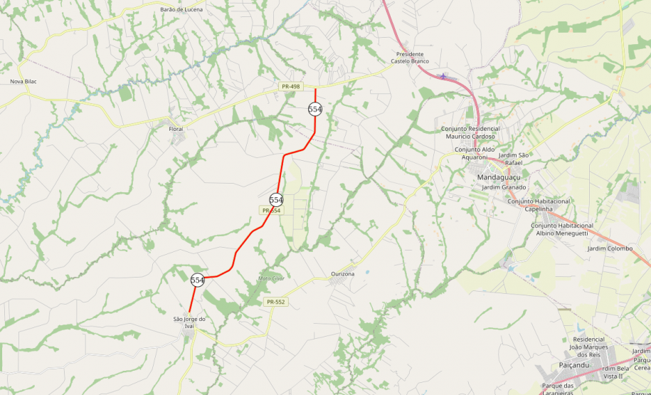 Mapa do trecho atendido da PR-554