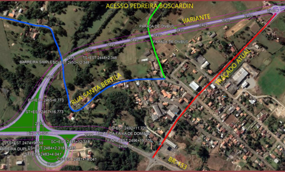 Mapa indicando o traçado da obra
