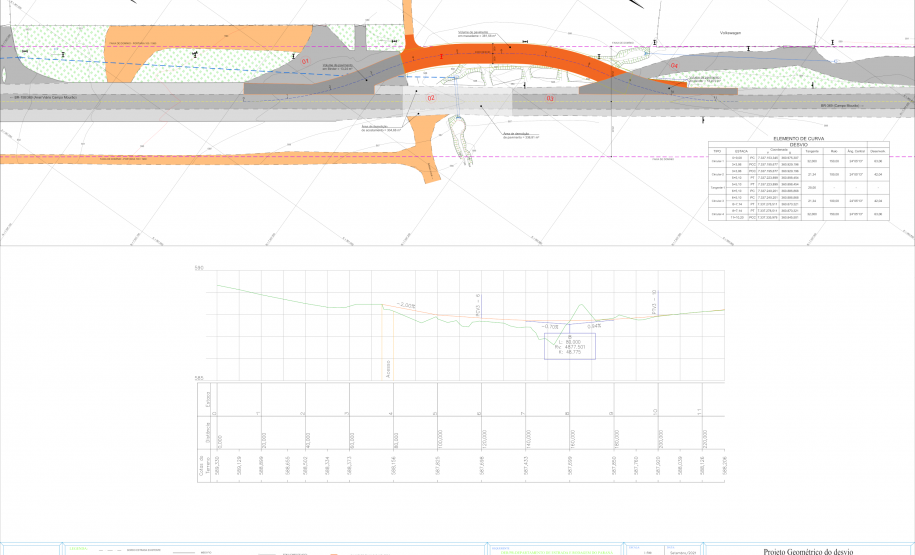 Folha do projeto de substituição do bueiro em Campo Mourão, indicando o desvio provisório