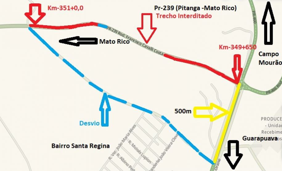 PR-239 em Pitanga, croqui de desvio