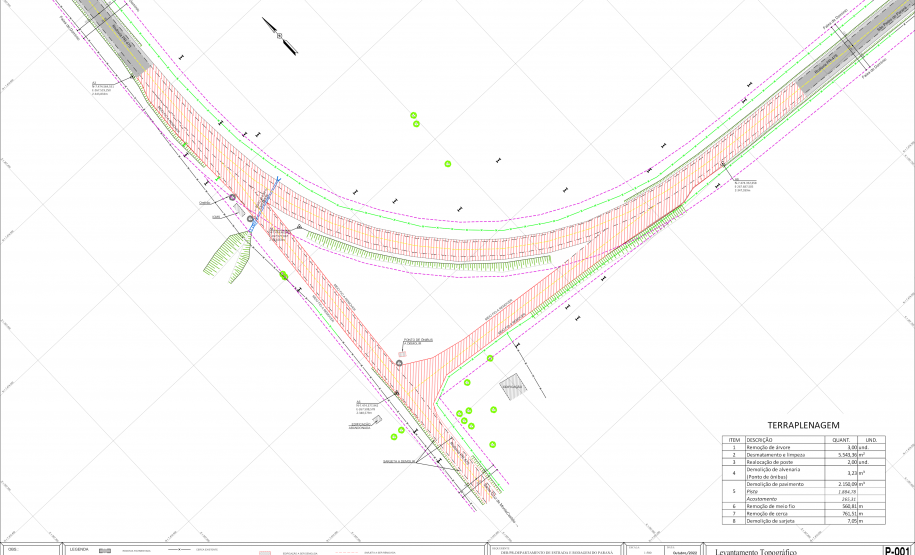 Trevo de Porto Rico - folha do projeto geométrico, trechos para demolição