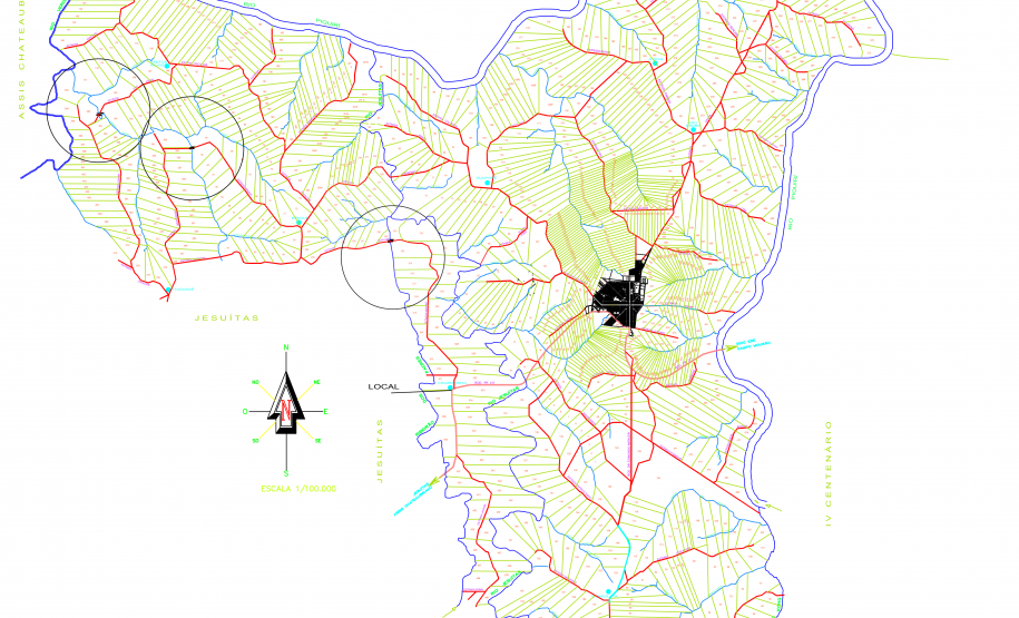 Mapa indicando a localização das três pontes