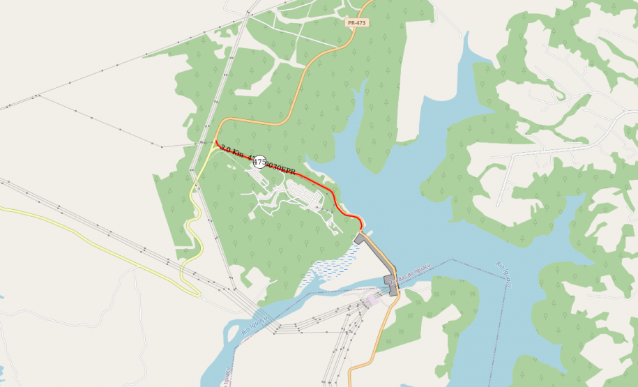 Mapa indicando trecho da PR-475 em Quedas do Iguaçu