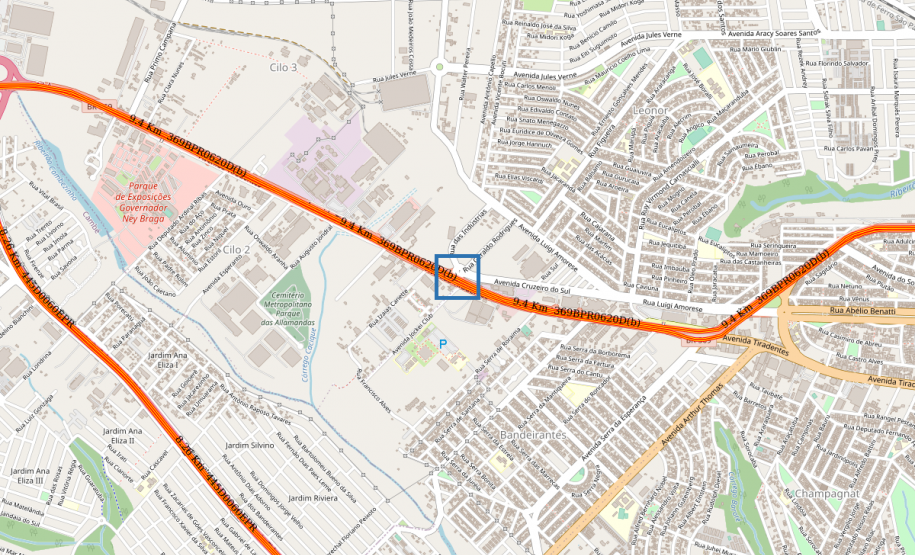Mapa indicando o local da obra de implantação do viaduto da PUC