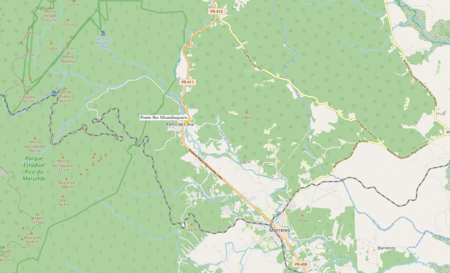 Localização da Ponte Rio Nhundiaquara PR-411 em Morretes
