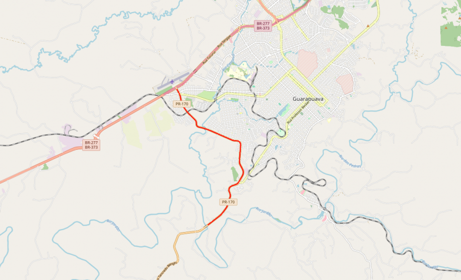 Mapa indicando trecho da PR-170 atendido com serviços de conservação