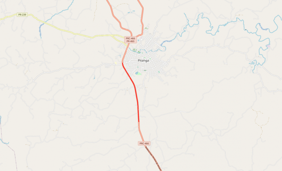 Mapa indicando o trecho da PRC-466 em obras