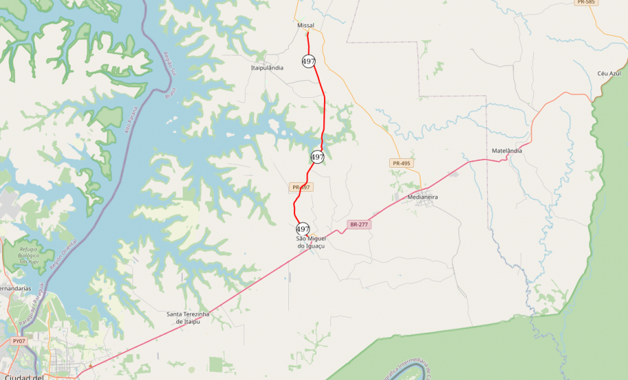 PR-477 entre São Miguel e Missal, mapa indicando o trecho atendido