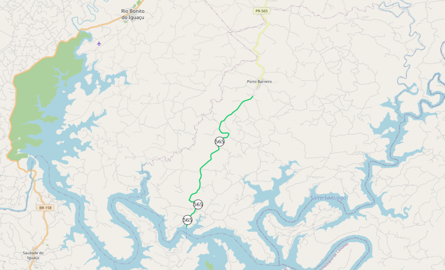 Mapa indicando trecho da PR-565 atendido