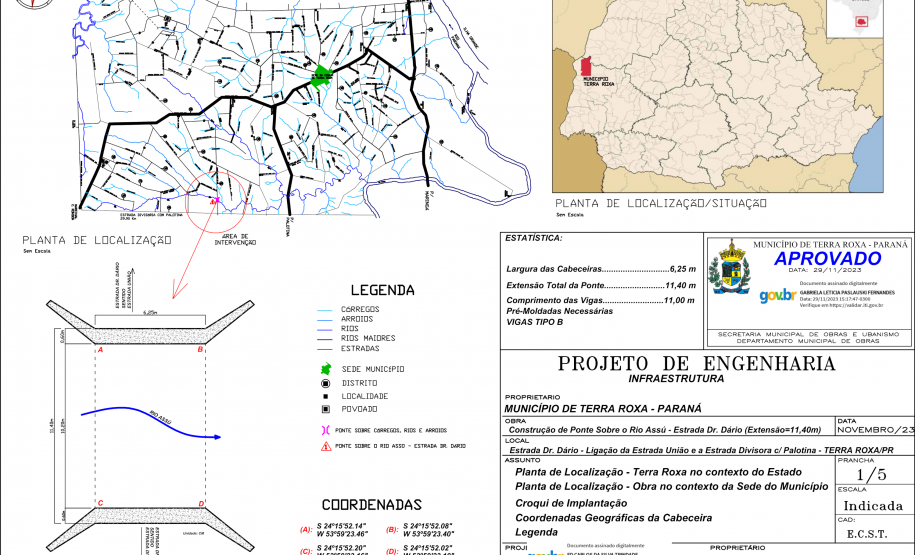 Folha do projeto geométrico da obra