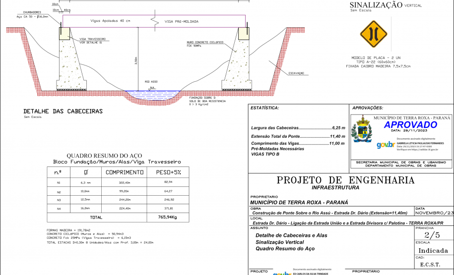 Folha do projeto geométrico da obra