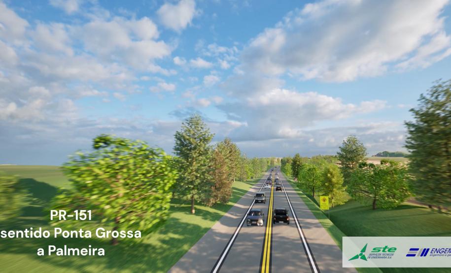 Captura de tela da maquete digital: PR-151 sentido Ponta Grossa a Palmeira