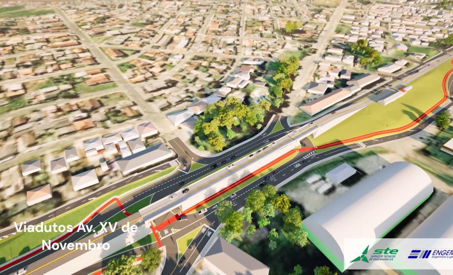 Captura de tela da maquete digital: viadutos da XV de Novembro em Palmeira