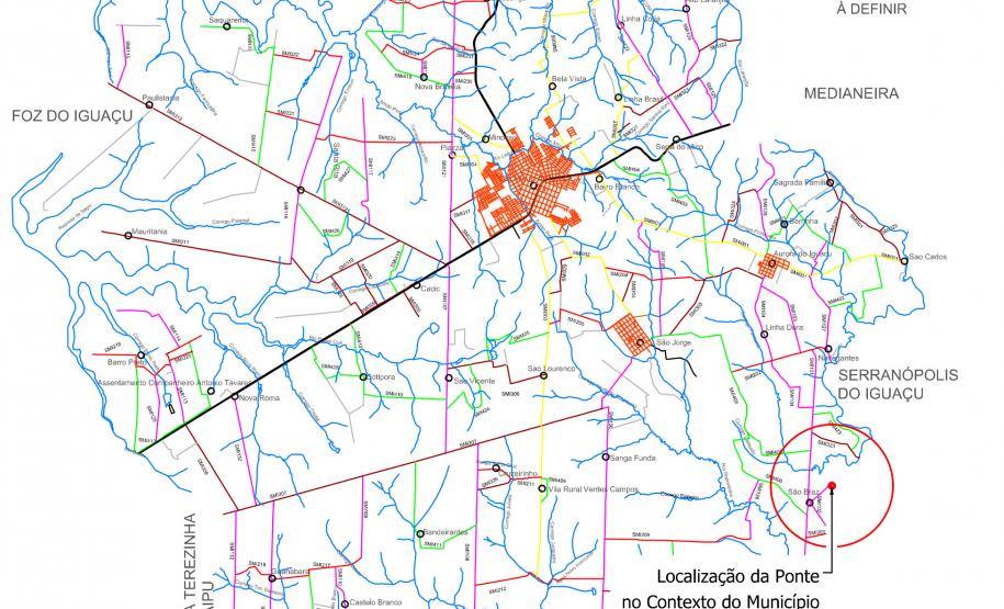 Mapa indicando a localização da ponte