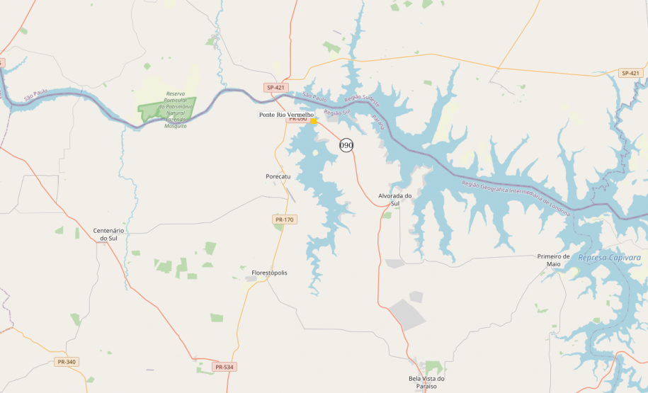 Mapa indicando a localização da ponte