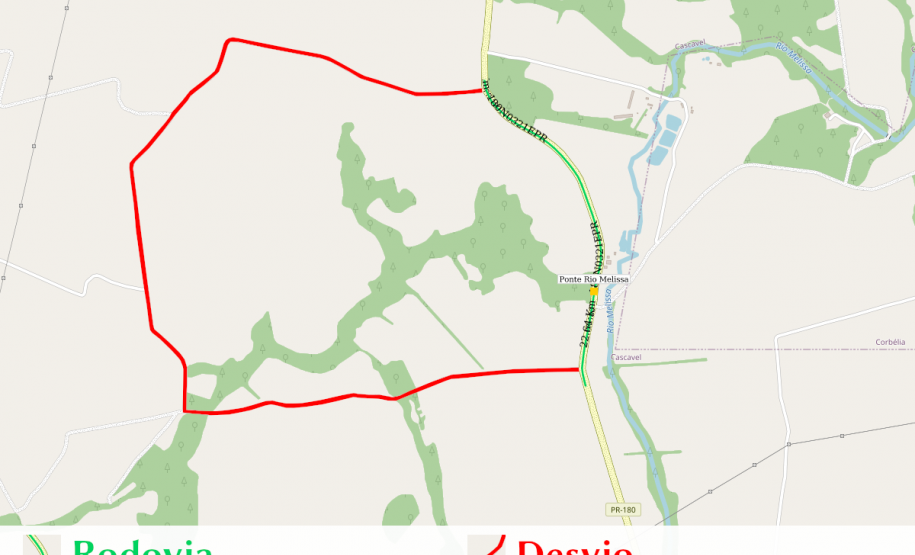 Mapa indicando o desvio