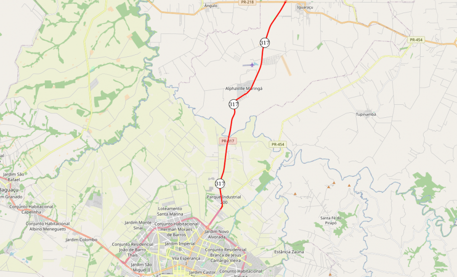 Mapa indicando o trecho da obra