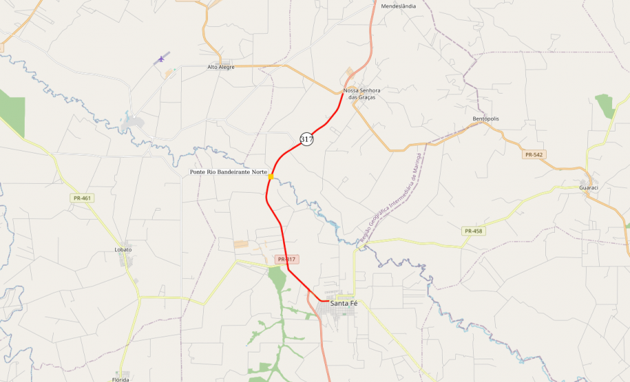 Mapa indicando a localização da ponte