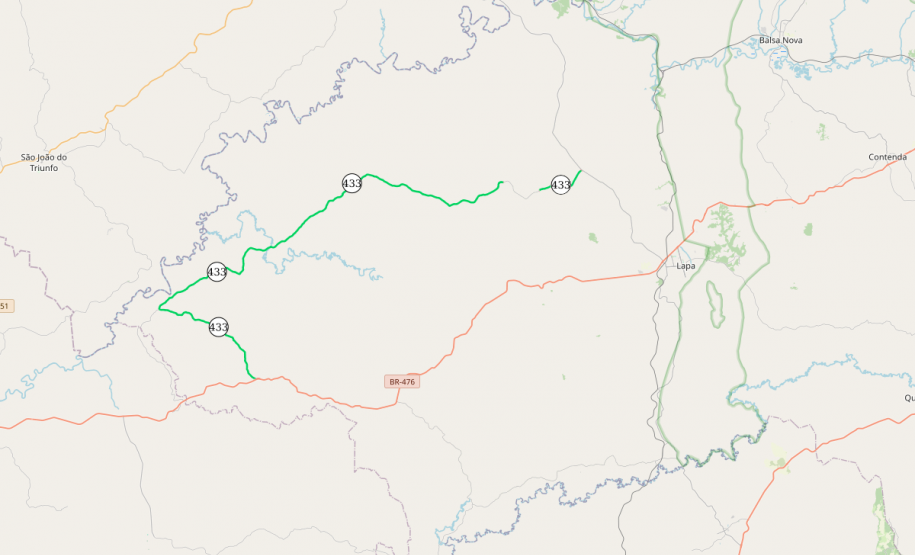 Mapa da PR-433 na Lapa